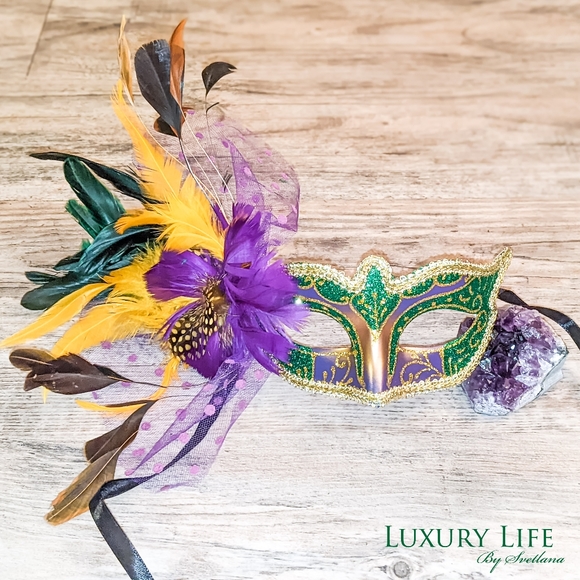 Ladies Mardi Gras Mask 2022 Mardi Gras Ball Formal Attire Exotic Feathered Mask - Picture 8 of 12